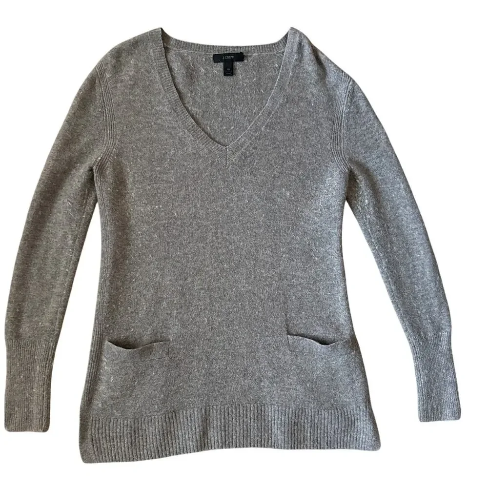 J. Crew Supersoft Yarn V Neck Front Pocket‎ Tunic Sweater Gray Size XS